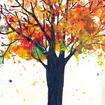 Kaylee Perryman St Mary's Myrtleford Year 4      Autumn Tree     Greylead, Marker, Wax Crayon, Melted Wax Crayon