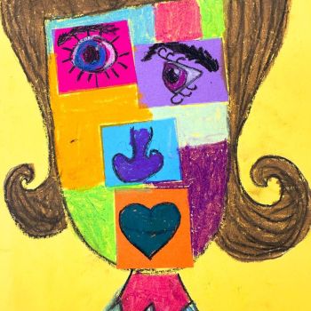 Molly Mozes St Joseph's Benalla Year 5      Self Portrait     Cardboard, Collage, Oil Pastel