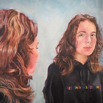 Laura Emily Graetz St Augustine's College Kyabram Year 11      Peering Through     Paint, Oil Paint      The theme I have chosen to explore in this artwork is emotions and personal perception of emotions. The themes of the painting are emotions and person