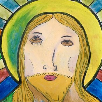 Madelyn Cresswell St Mary's Myrtleford Year 1      Jesus     Greylead, Marker, Mixed Media, Oil Pastel, Watercolour      Jesus helped people long ago. We can help people just like Jesus did.