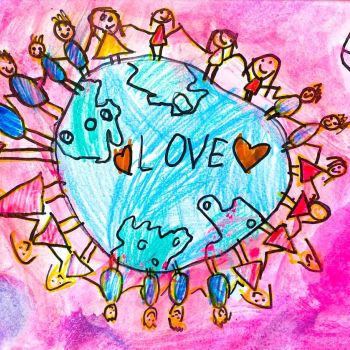 Ella Fisher St Mary's Rutherglen Year 4      Peace     Pencil, Texta, Watercolour      We all need to love one and other no matter what colour our skin is. We speak gracefully to all. I chose to use pink and purple in my background as they represent love 