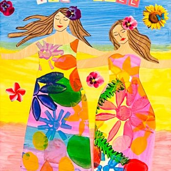 Lily Brooks St Brendan's Shepparton Year 4      Live Life to the Full     Collage, Foam Printing, Paint, Pencil      My artwork responds to the scripture passage, “I have come that they may have life and have it abundantly.” The image shows the girls havi