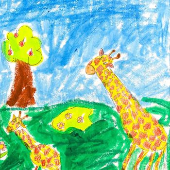 Rhianne Quaimco St Monica's Kangaroo Flat Year 2      Mother and Baby Giraffe     Wax Crayon, Slick Sticks